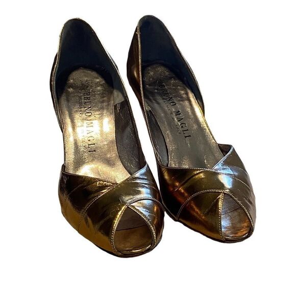 BRUNO MAGLI - TUSCAN GOLD OPEN TOE / PEEP TOE 3” PUMPS / HEELS - GOOD COND. - S7 - Picture 5 of 12